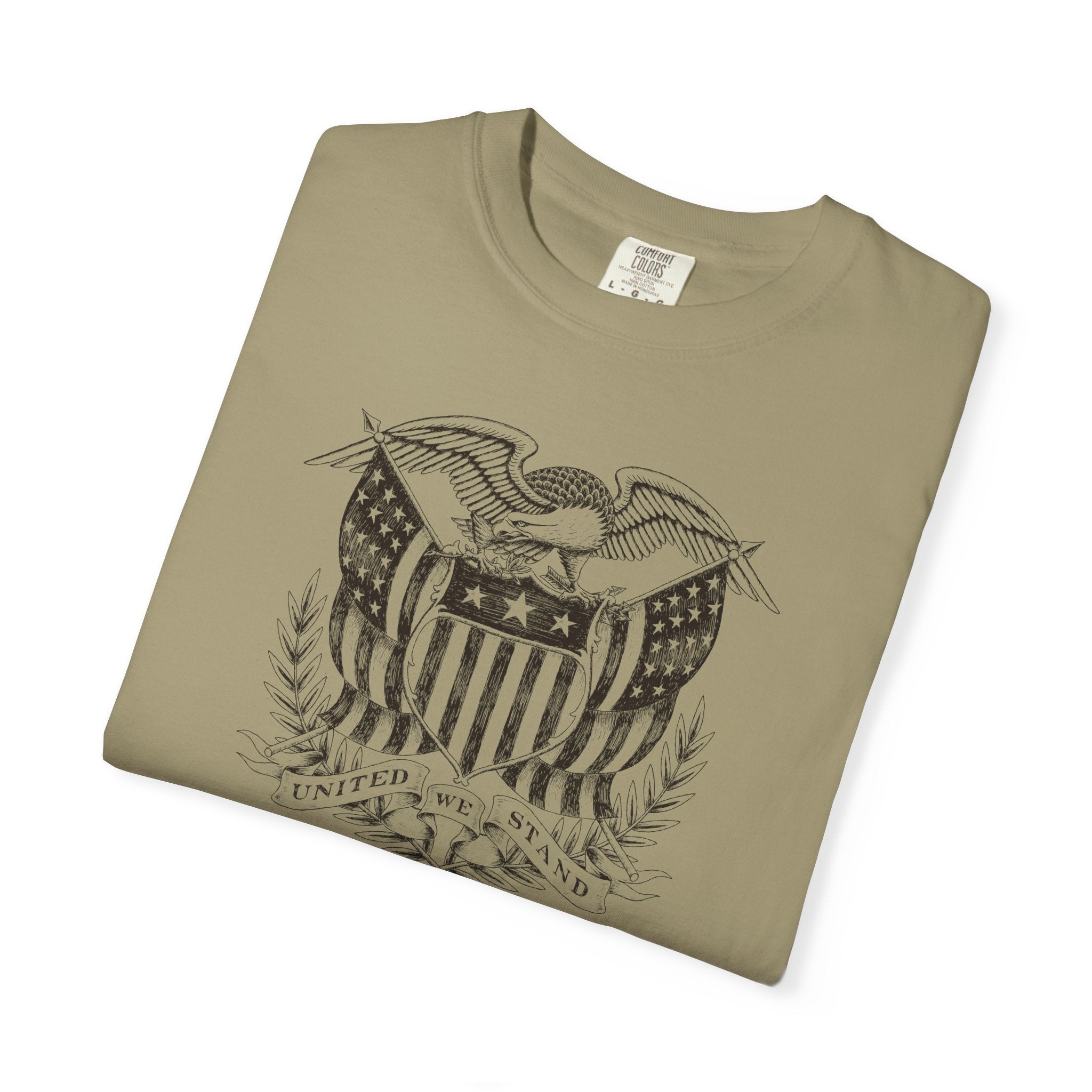 Folded Khaki United We Stand eagle t-shirt