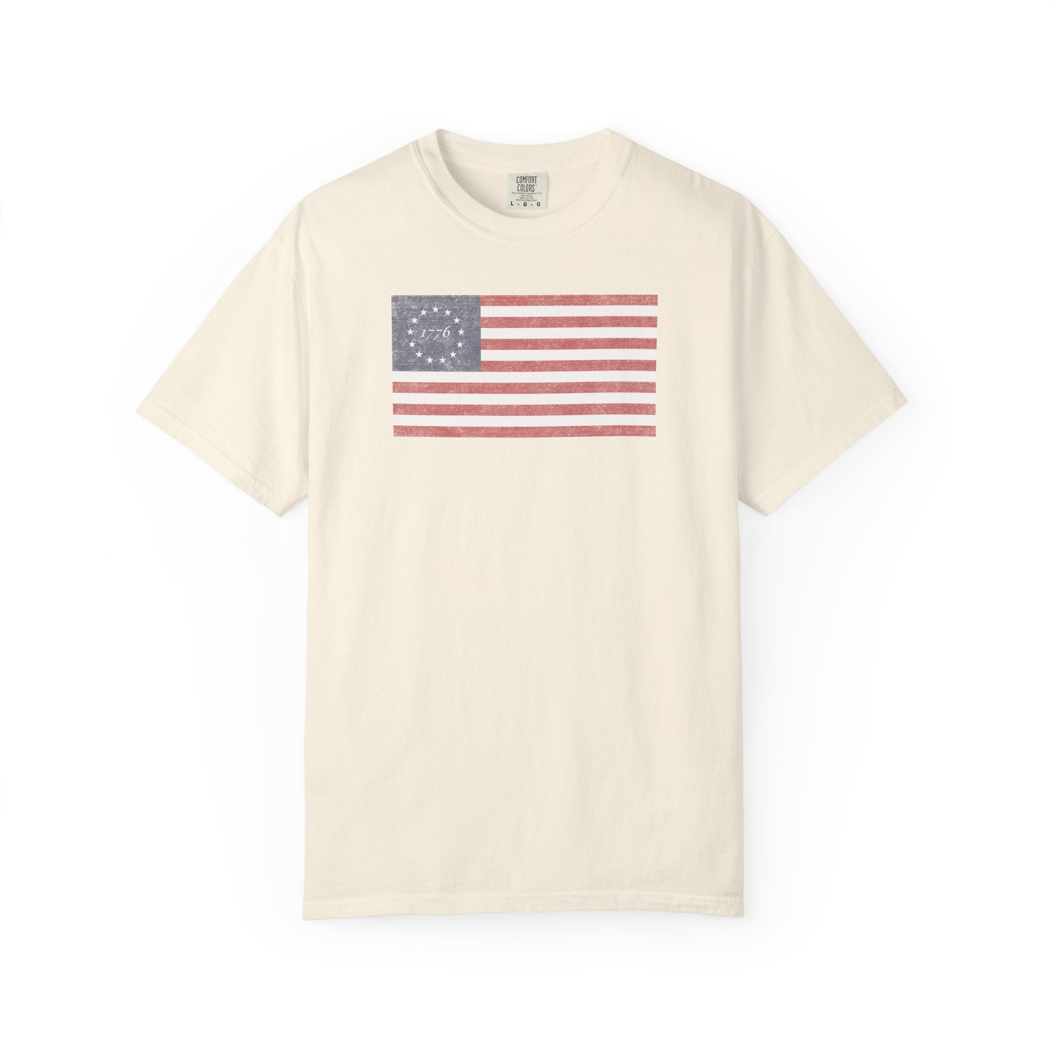 Distressed Betsy Ross flag 1776 t-shirt in ivory