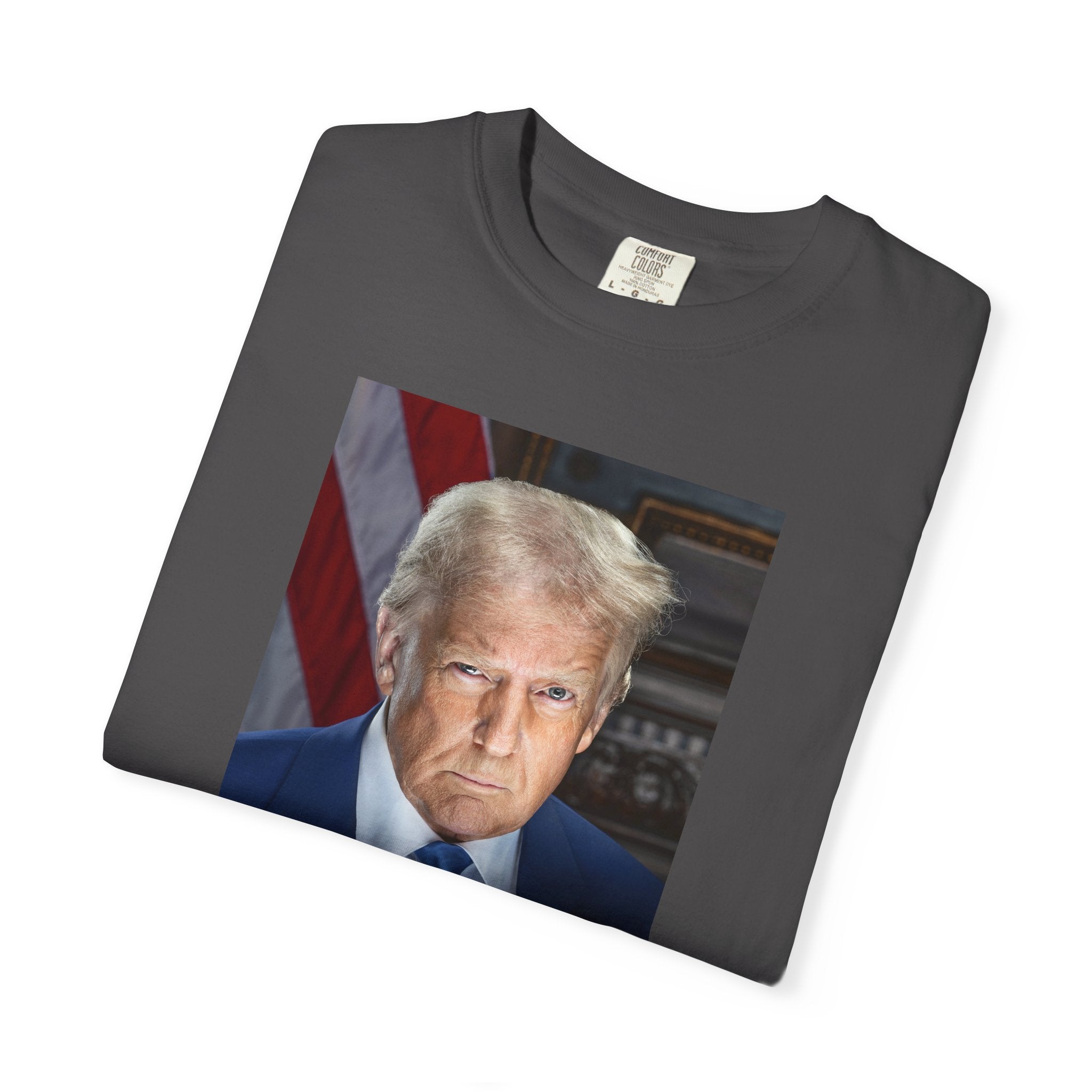 Donald Trump 47 Founders Collection portrait t-shirt with 2025 inaugural design in graphite, folded