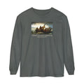 Pepper long-sleeve Comfort Colors t-shirt with Leutze's 'Washington Crossing the Delaware' with 'America's First Christmas December 25, 1776 printed beneath