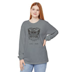 Woman wearing a Granite long sleeve United We Stand eagle t-shirt