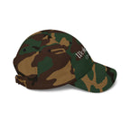 Side view of a Green Camo baseball cap 