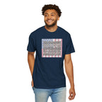 Smiling man wearing 'The Strongest Weapon in the United States is a Patriotic American' t-shirt in true navy