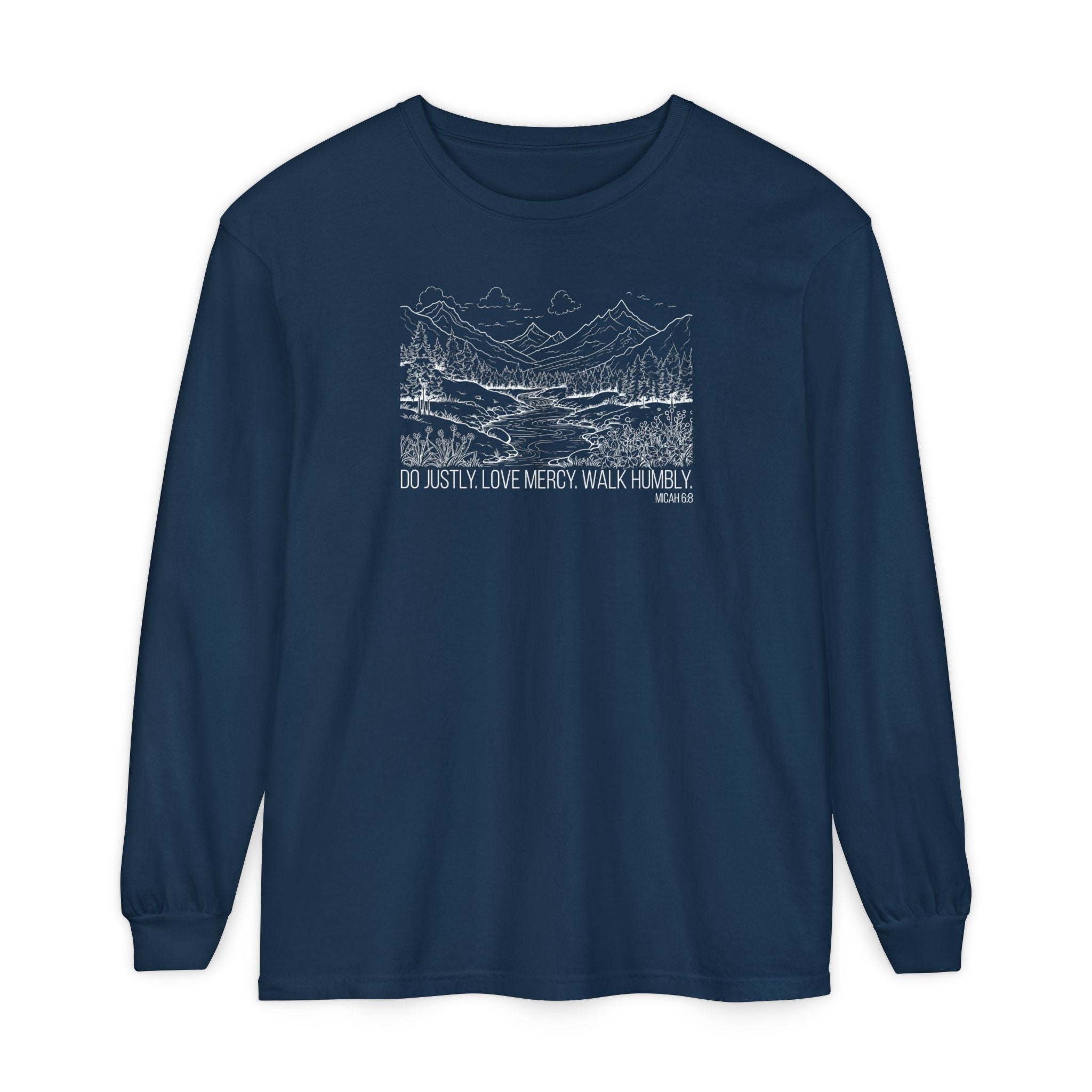 Micah 6:8 Christian long sleeve t-shirt in true navy