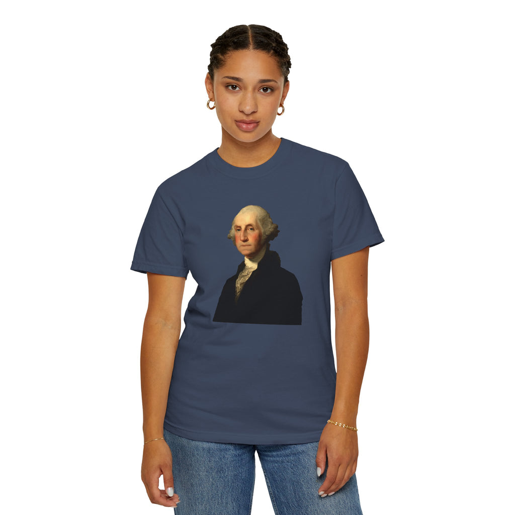 Woman wearing George Washington t-shirt in midnight