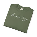 Folded sage America 250 script patriotic t-shirt