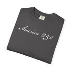 Folded graphite America 250 script patriotic t-shirt
