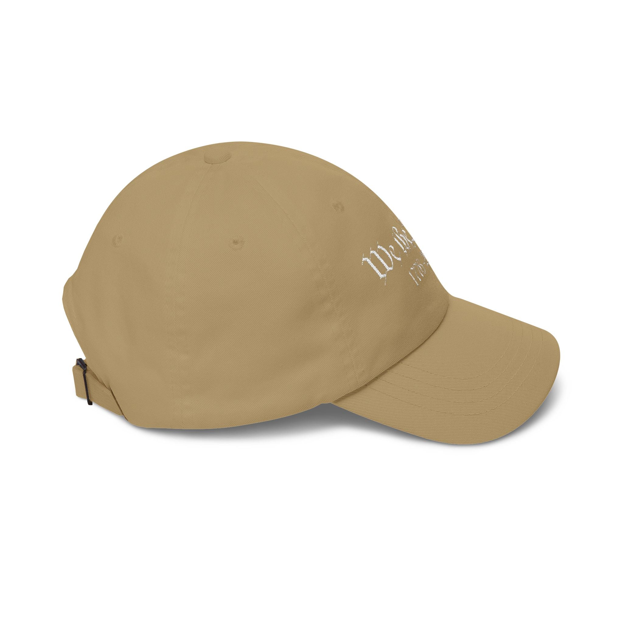 Side view of a Khaki baseball cap 
