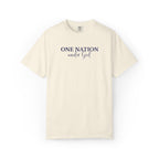 Ivory Comfort Colors t-shirt with embroidered 'One Nation under God' in blue thread