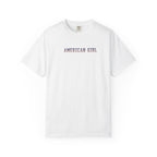 White t-shirt with 'American Girl' in patriotic stars & stripes text