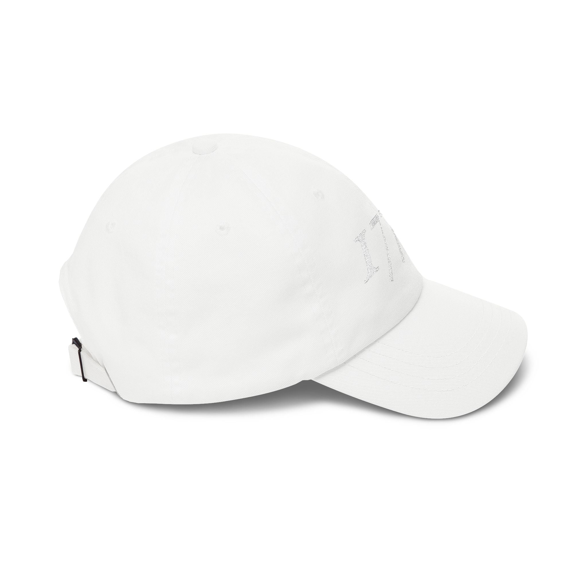 Right side view of White dad cap 