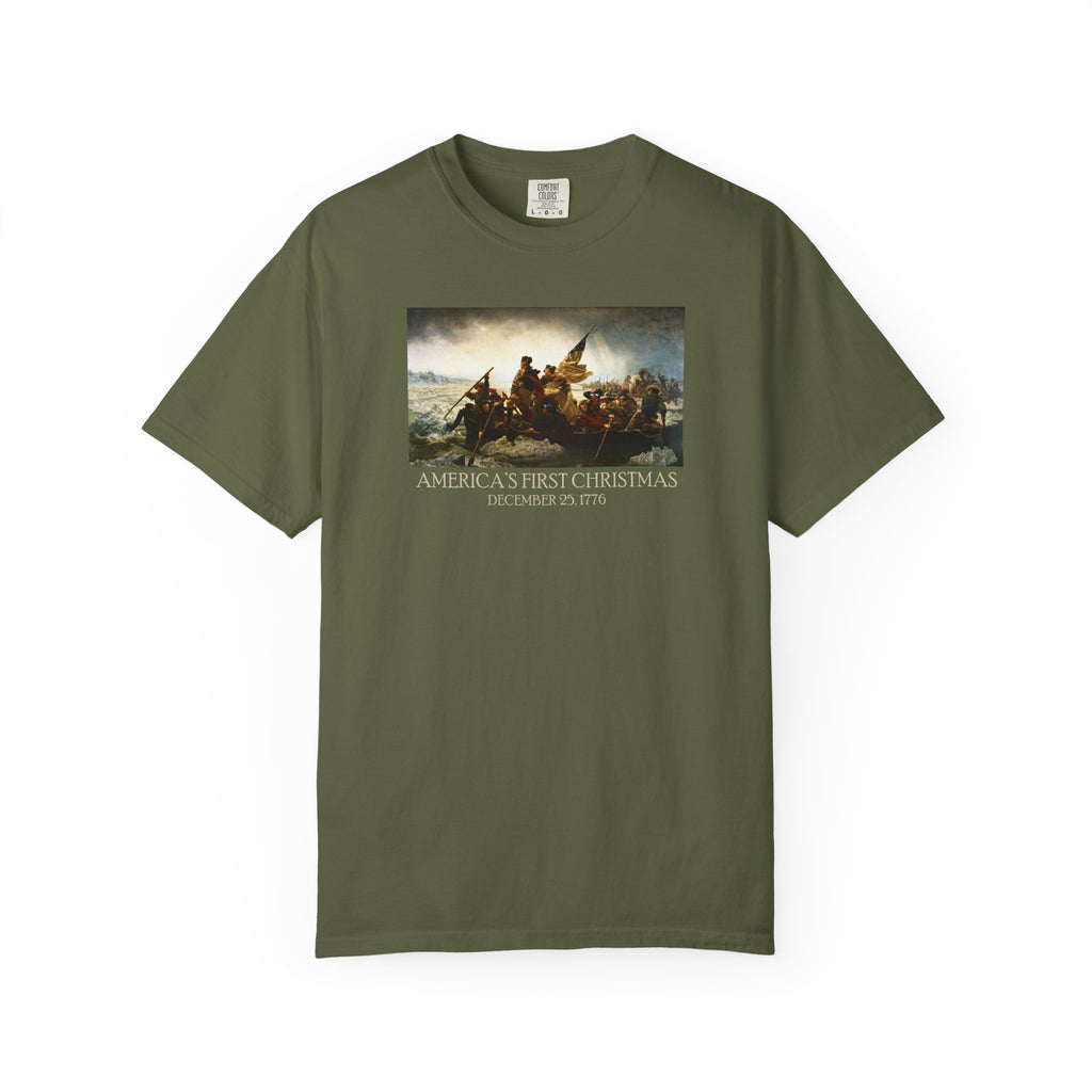 America's First Christmas meme t-shirt Washington Crossing the Delaware 1776 patriotic design in hemp