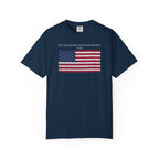 True Navy Comfort Colors t-shirt with distressed American flag graphic and 'They Walked Into the Wrong Republic' quote from Entheos