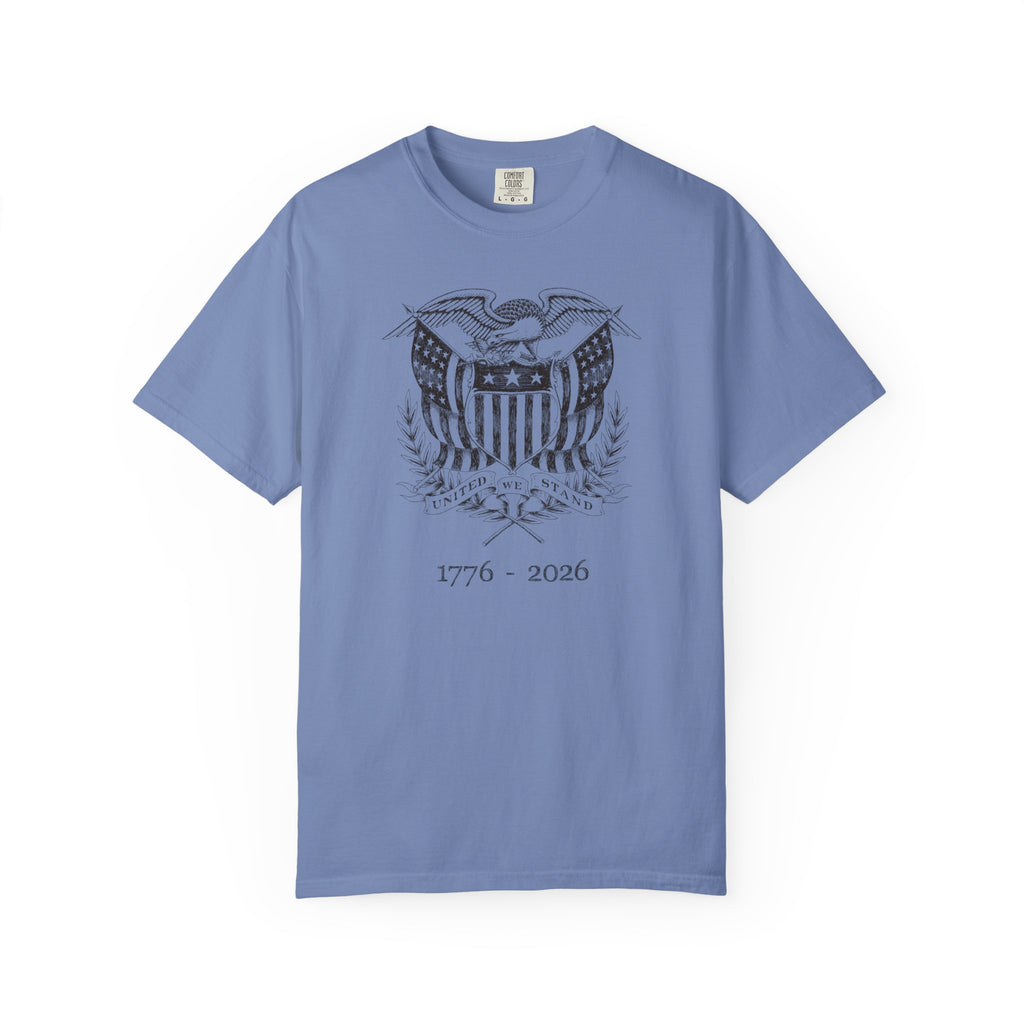 Washed Denim United We Stand t-shirt featuring a patriotic eagle graphic