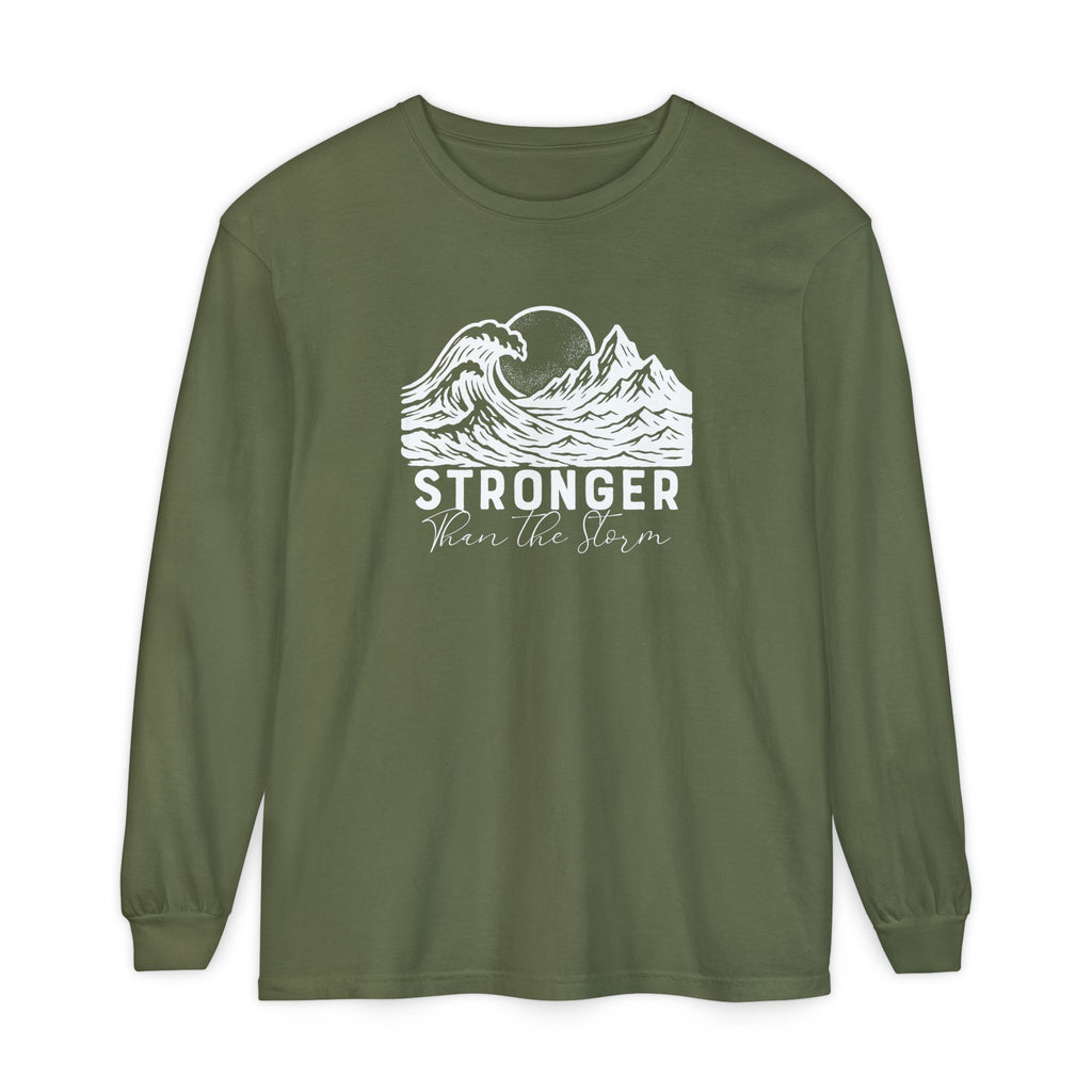 Stronger Than The Storm Christian long sleeve t-shirt in hemp