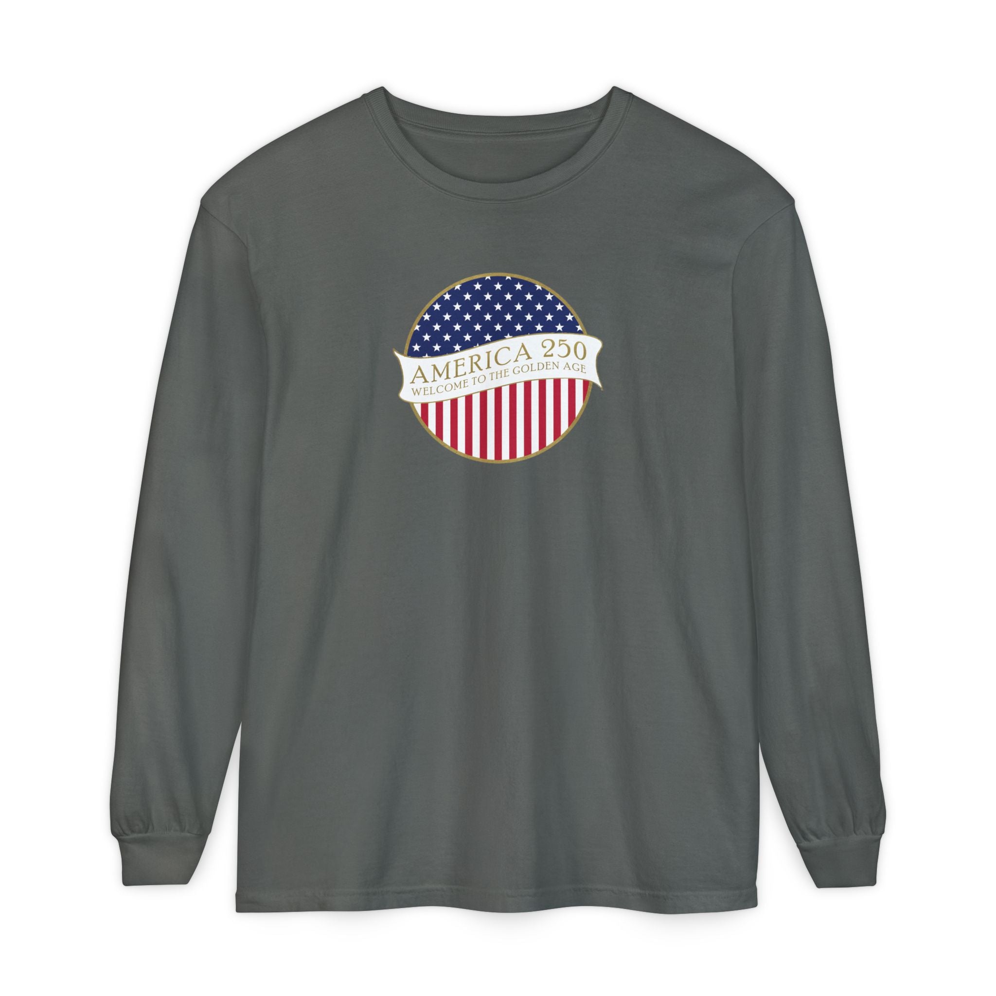 Long sleeve Pepper Comfort Colors t-shirt with America 250 design