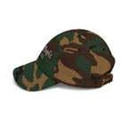 Side view of a Green Camo baseball cap 