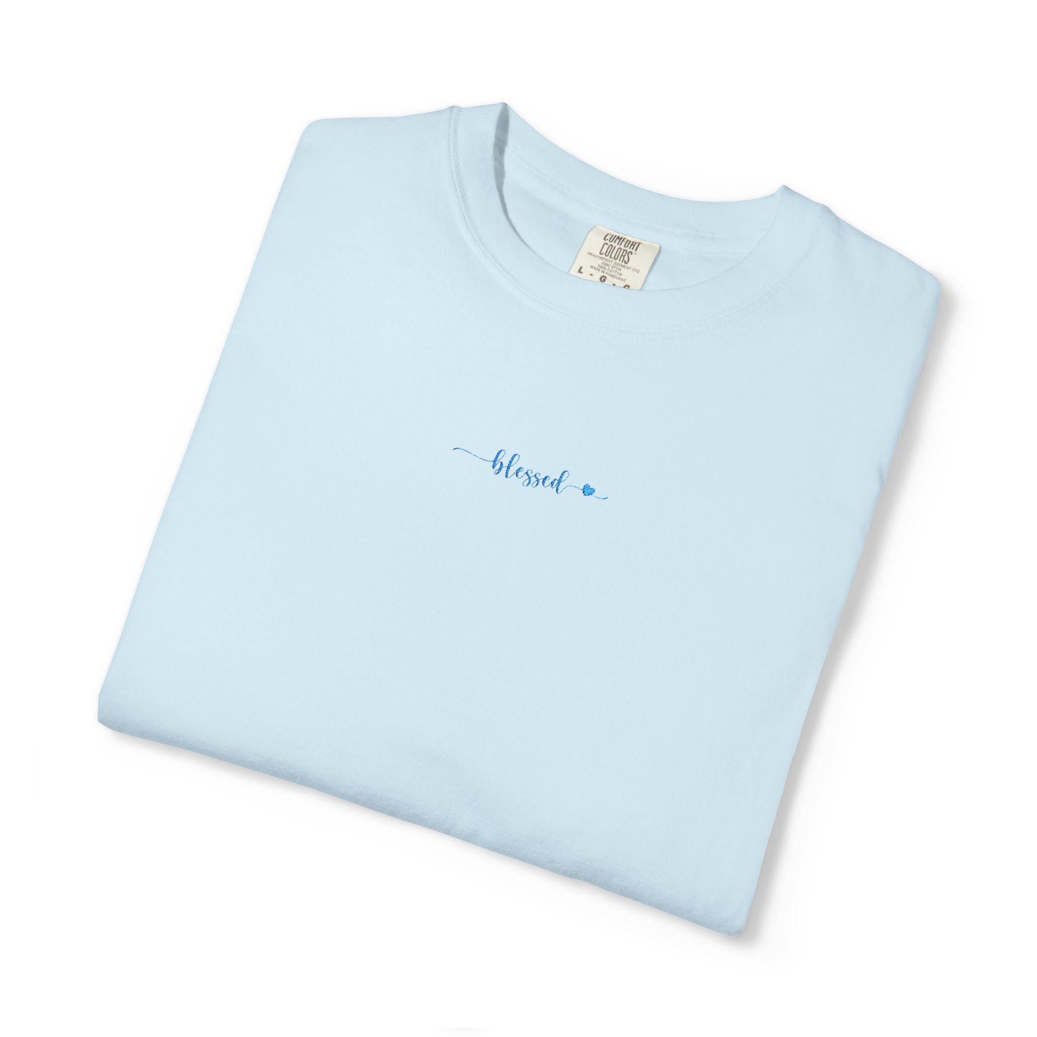 folded 'blessed' embroidered t-shirt in chambray