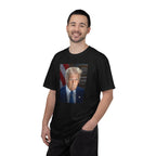 Man wearing Donald Trump 47 patriotic t-shirt in black