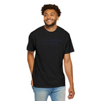 Smiling man wearing a Black Comfort Colors t-shirt with 'One Nation under God' embroidered in blue thread
