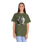 Model wearing oversized Koko the Clown Dancing Ghost t-shirt in hemp