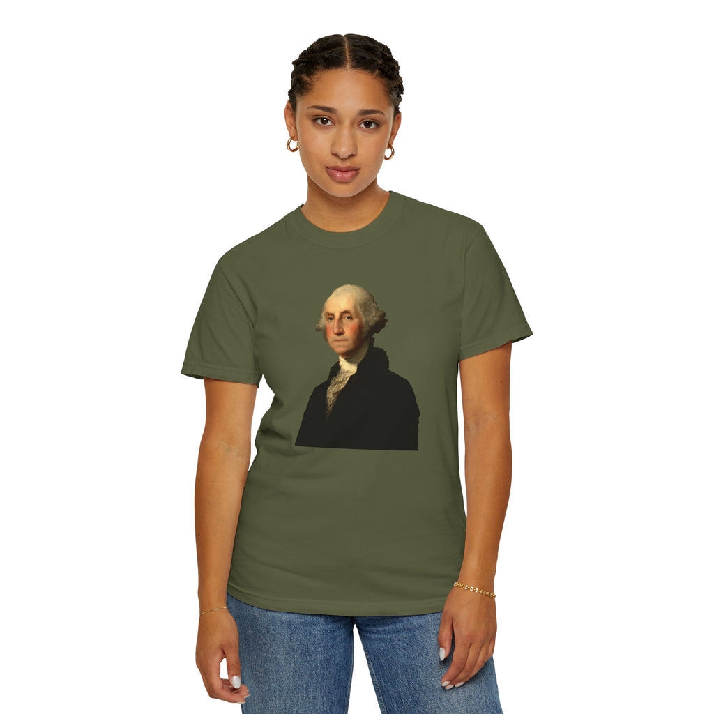 Woman wearing George Washington t-shirt in hemp