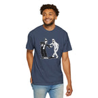 Smiling man wearing Koko the Clown Dancing Ghost meme t-shirt in midnight