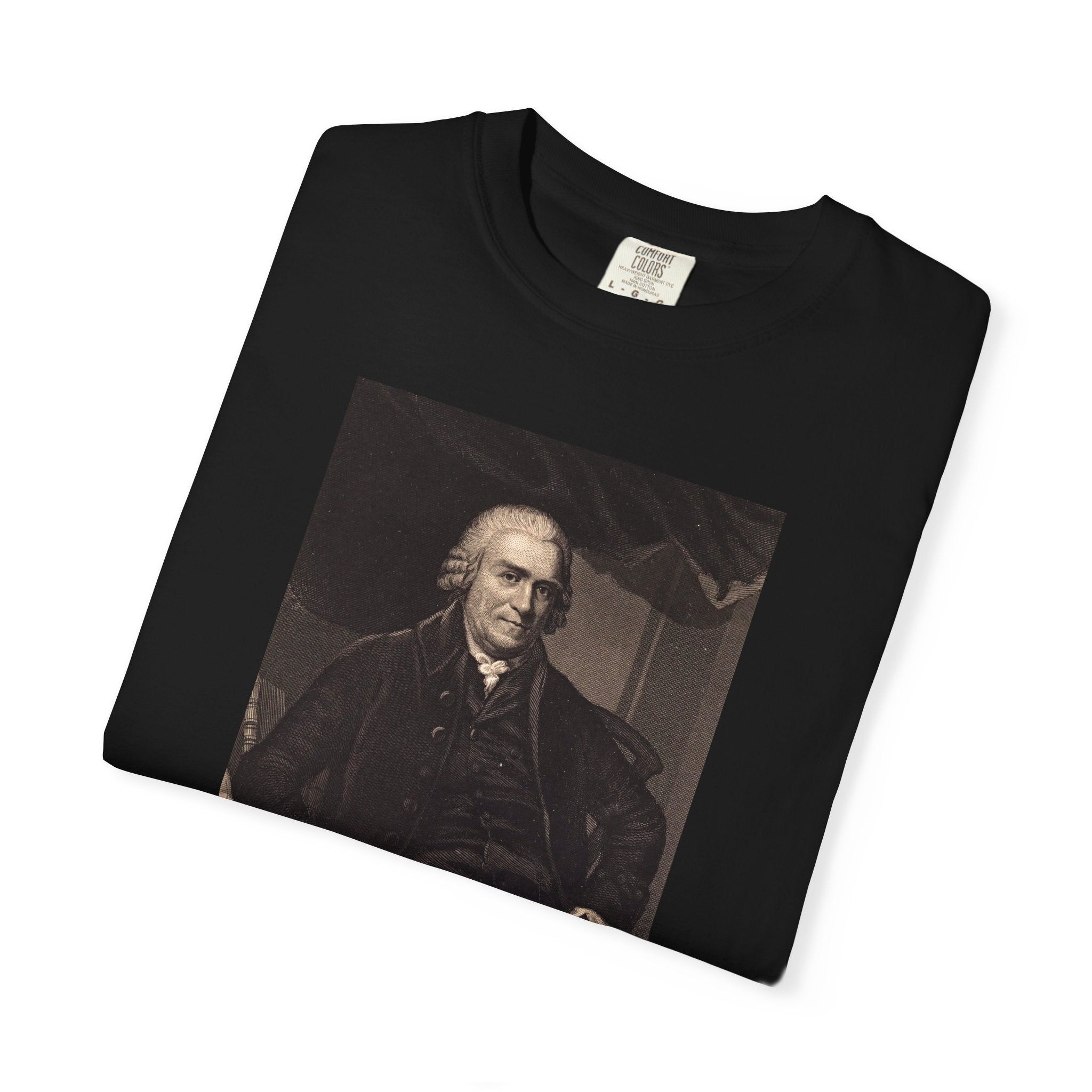 Folded Samuel Adams Founders Collection portrait t-shirt in black