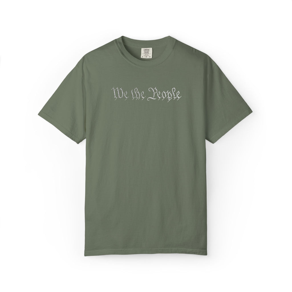 We the People embroidered patriotic t-shirt in moss