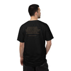 Back view man wearing Samuel Adams tee with 'If Ye Love Wealth Better Than Liberty' quote; black