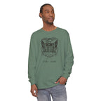 Man wearing a long-sleeve Light Green United We Stand eagle t-shirt