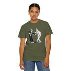 Woman wearing Koko the Clown Dancing Ghost meme t-shirt in hemp