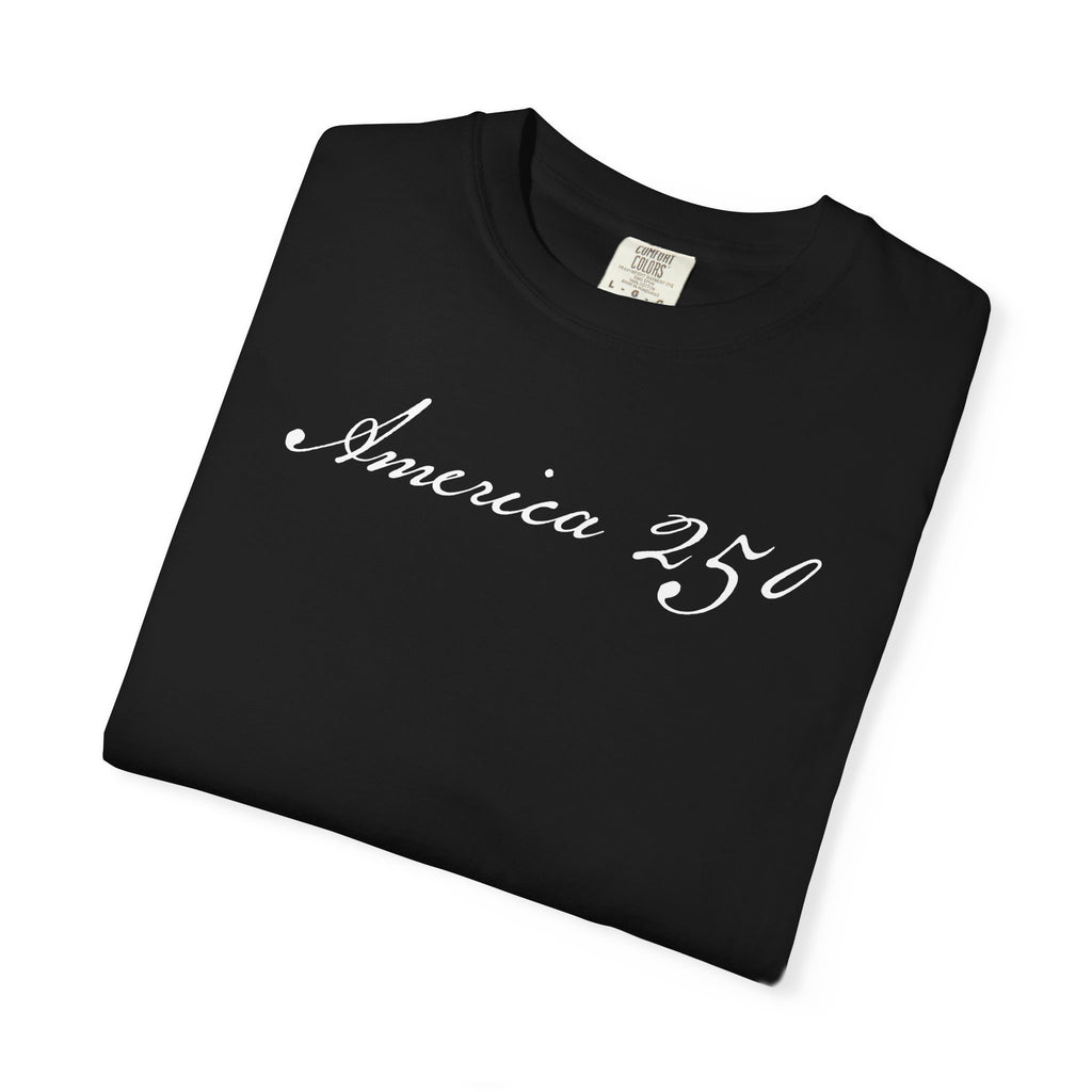 Folded black America 250 script patriotic t-shirt