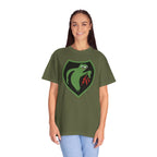 Woman wearing oversized Apu Ghost Army meme t-shirt in hemp