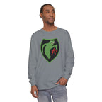 Male model wearing Apu Ghost Army long sleeve t-shirt in granite