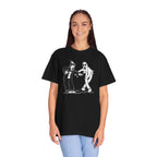 Model wearing oversized Koko the Clown Dancing Ghost t-shirt in black