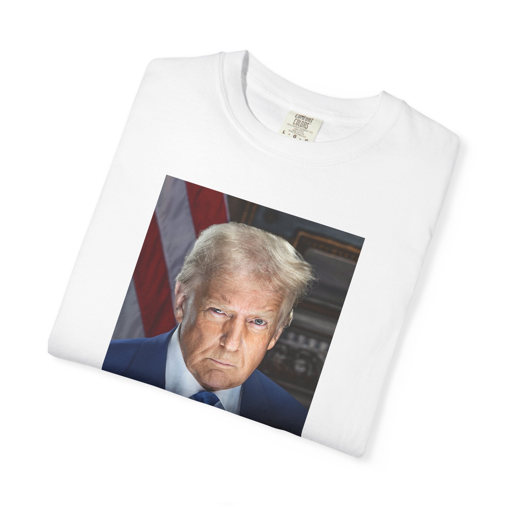 Donald Trump 47 Founders Collection portrait t-shirt with 2025 inaugural design in white, folded