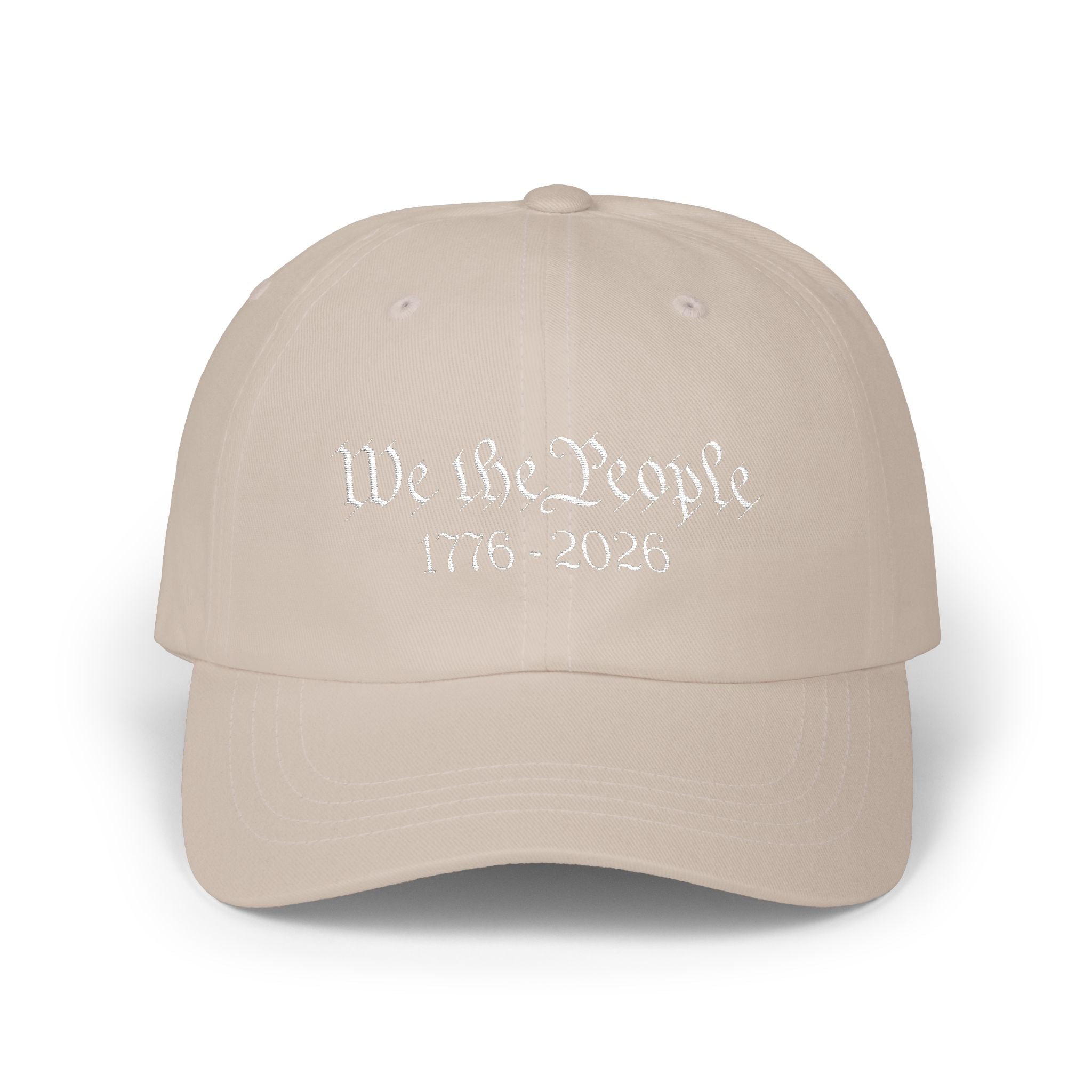 Stone-colored cap with embroidered 'We the People 1776-2026' 