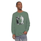 Man wearing Koko the Clown and Dancing Ghost long sleeve t-shirt in light green
