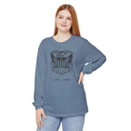 Woman wearing a Blue Jean long sleeve United We Stand eagle t-shirt
