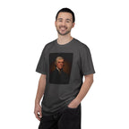 Man wearing Thomas Jefferson portrait t-shirt, graphite