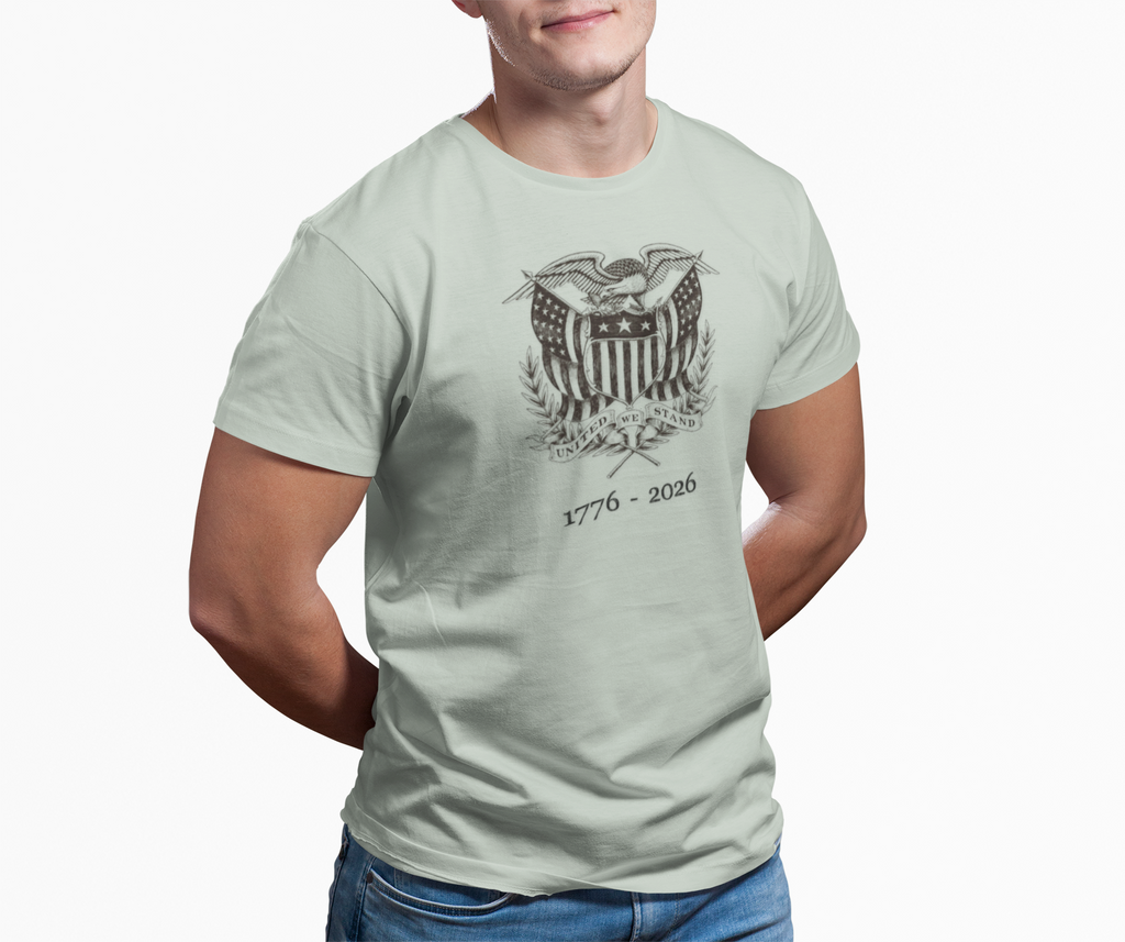 Man wearing a Bay United We Stand eagle t-shirt