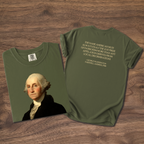 George Washington Founders Collection portrait t-shirt, full Williamstown design on front, farewell address quote on back