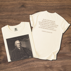 Samuel Adams Founders Collection portrait t-shirt in sepia mezzotint with revolutionary quote back