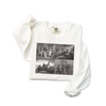 Revolutionary Legacy montage long sleeve cotton t-shirt with Declaration, Crossing the Delaware, Betsy Ross, and Spirit of '76 icons in white