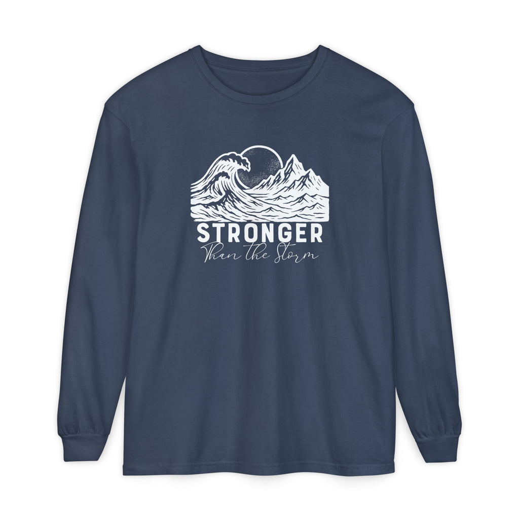 Stronger Than The Storm Christian long sleeve t-shirt in midnight