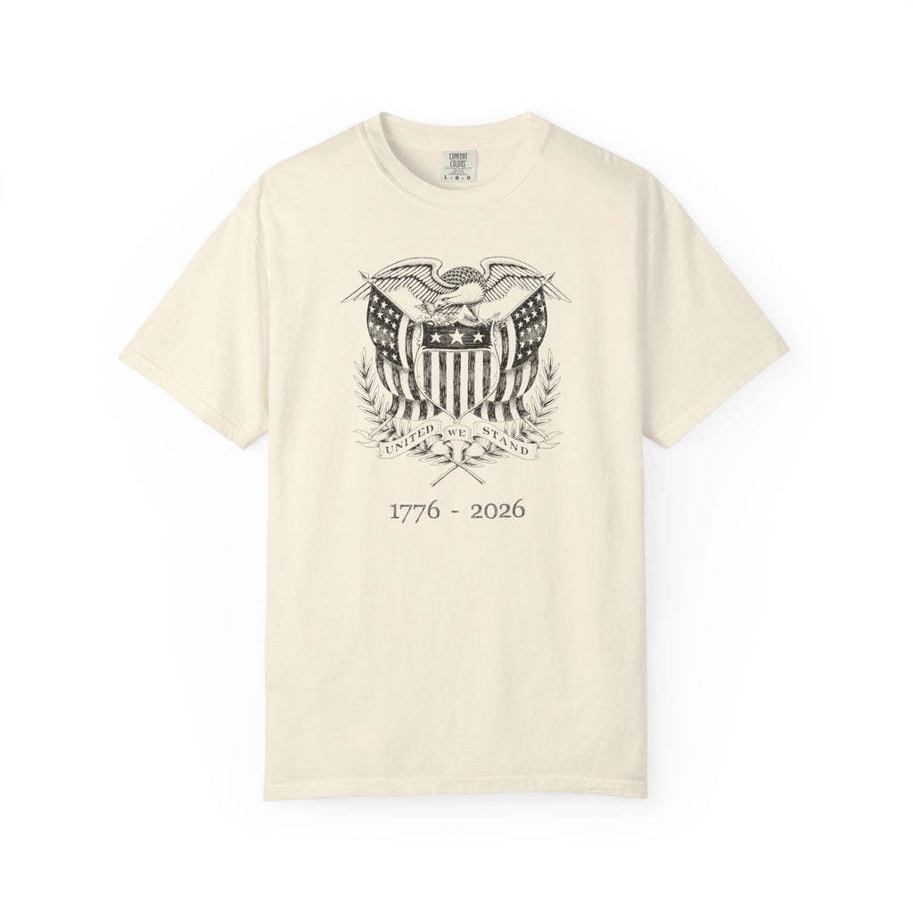 Ivory United We Stand t-shirt featuring a patriotic eagle graphic