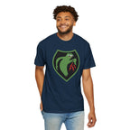 Man wearing Apu Ghost Army meme t-shirt in true navy