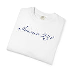 Folded white America 250 script patriotic t-shirt