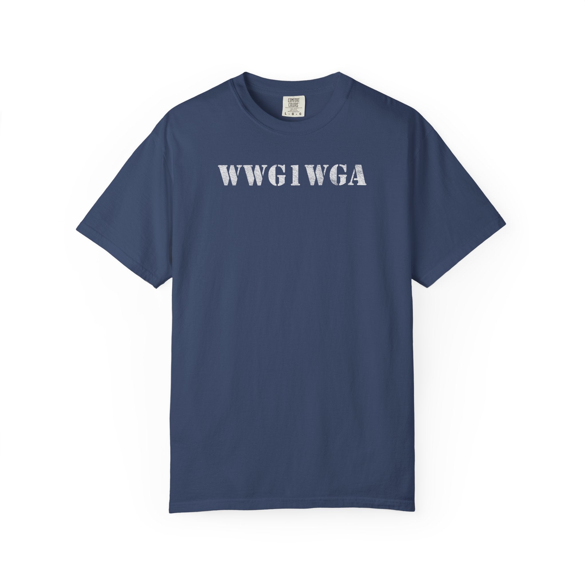 WWG1WGA distressed stencil t-shirt in china blue